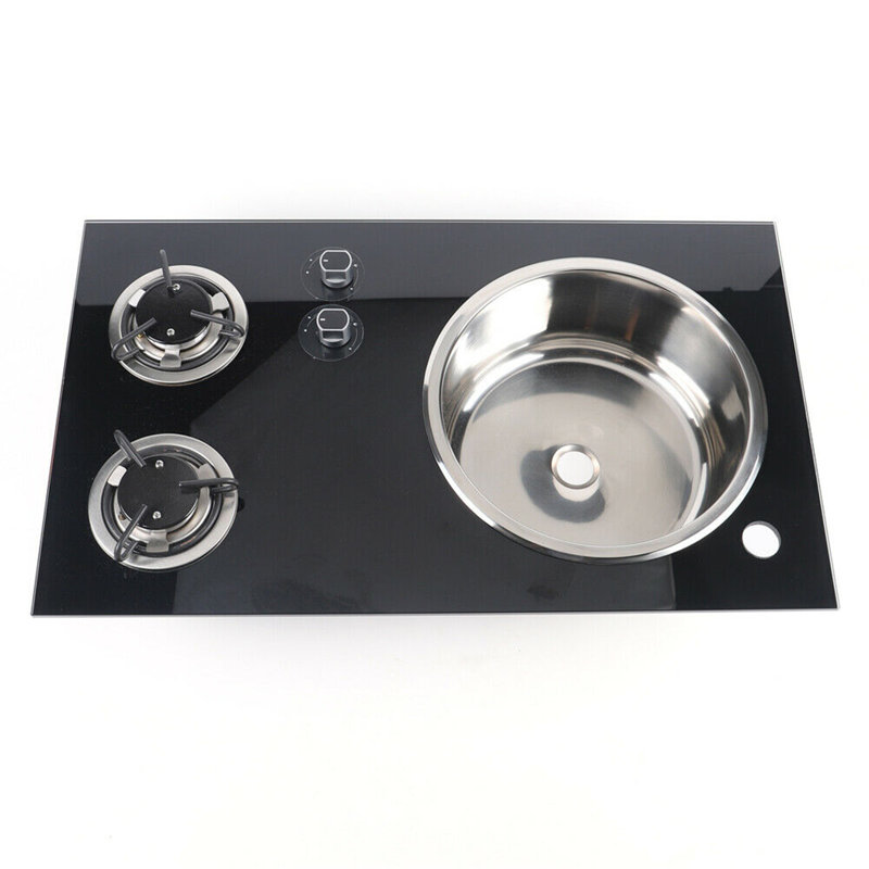 FUNTEN Portable 2 Burners LPG Gas Stove with Faucet Countertop Gas Cooker for Boat RV Camper